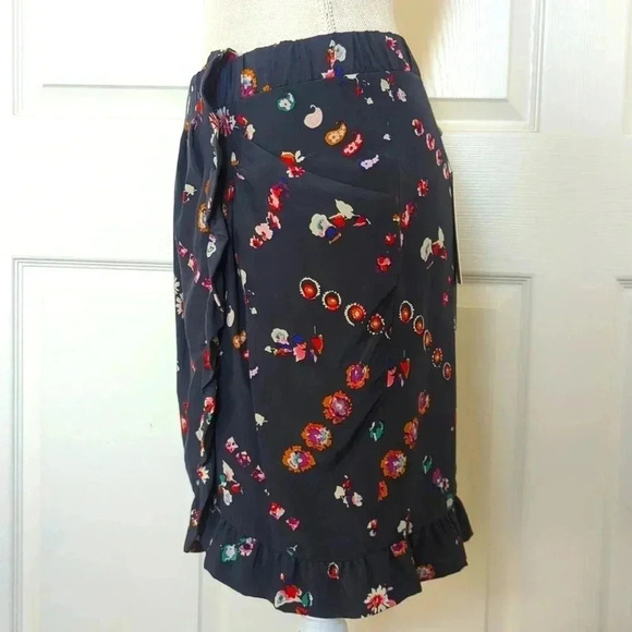 Rebecca Taylor Waterfall Gray Ruffle Floral Silk Skirt - Picture 2 of 6